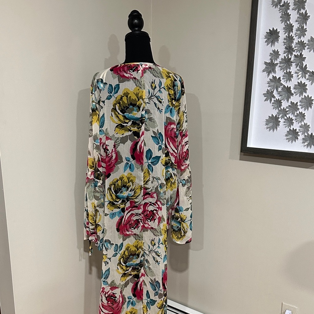*BAND OF GYPSIES* Multicolor Floral Tie-Front Sheer Duster Robe Size XL - Picture 5 of 9